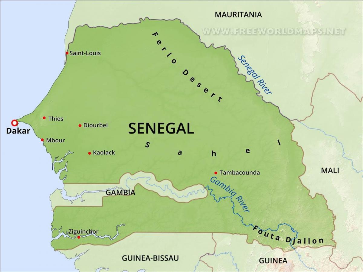 kartes fiziskās karte Senegāla