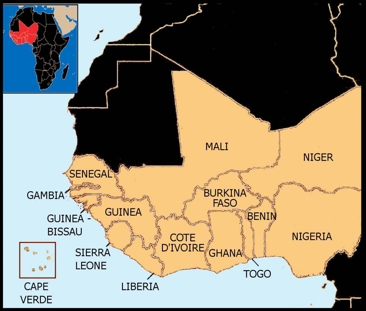 karte Senegāla kartes rietumāfrikas