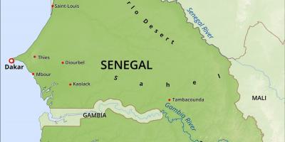 Kartes fiziskās karte Senegāla